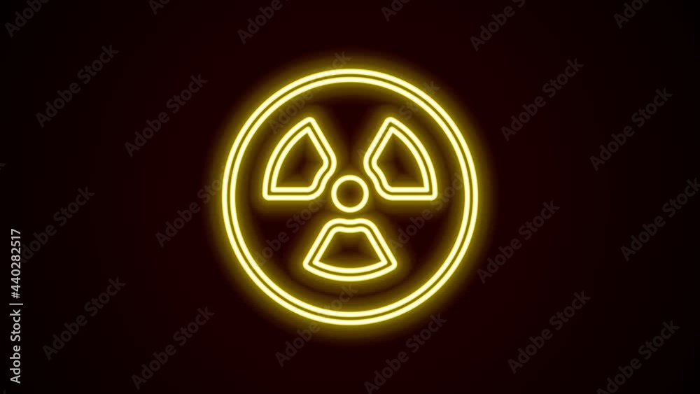 Glowing neon line Radioactive icon isolated on black background. Radioactive toxic symbol. Radiation hazard sign. 4K Video motion graphic animation Glowing neon line Radioactive icon isolated on black background. Radioactive toxic symbol. Radiation hazard sign. 4K Video motion graphic animation