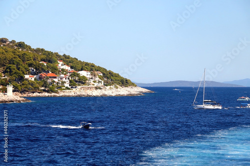 View of town Hvar on island Hvar, Croatia. Hvar is popular summer travel destination. © jelena990