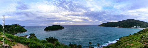 Panorama of Seascape view with blue sky and cloud at Phuket Thailand.