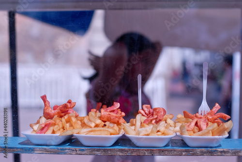 Close-up of a popular fast food takeout dish at the market in Merida, Yucatan, Mexico