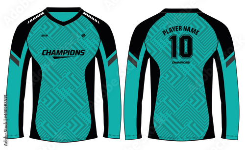 Long sleeve Racing t shirt, Sports jersey design concept vector template, abstract pattern Motocross jersey concept with front and back view , Cricket, football, Volleyball uniform designs