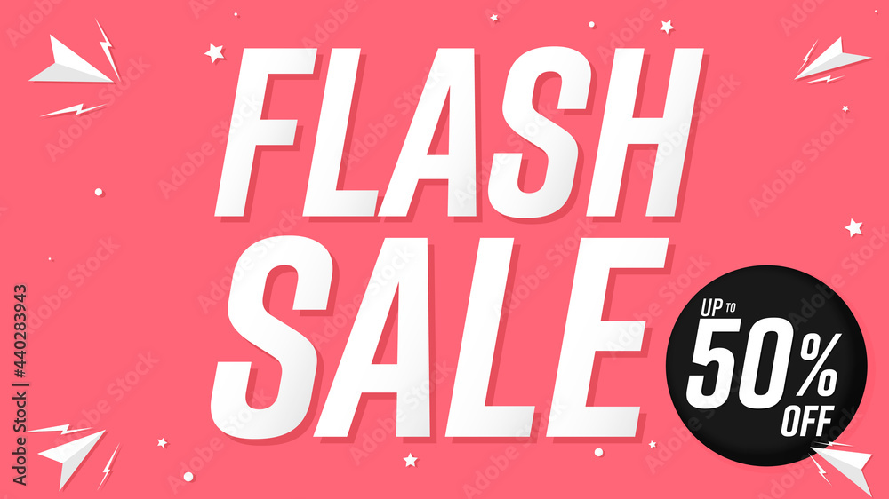 Flash Sale up to 50% off, poster design template, discount banner, vector illustration Flash Sale up to 50% off, poster design template, discount banner, vector illustration