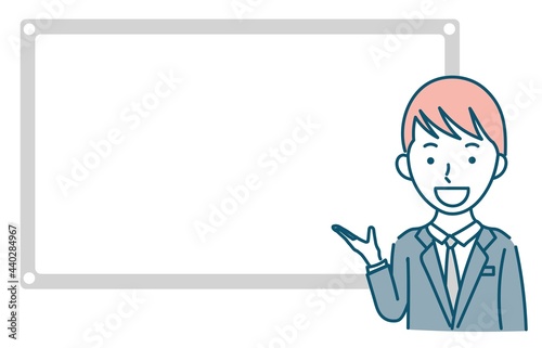説明するビジネスパーソン男性のイラスト素材