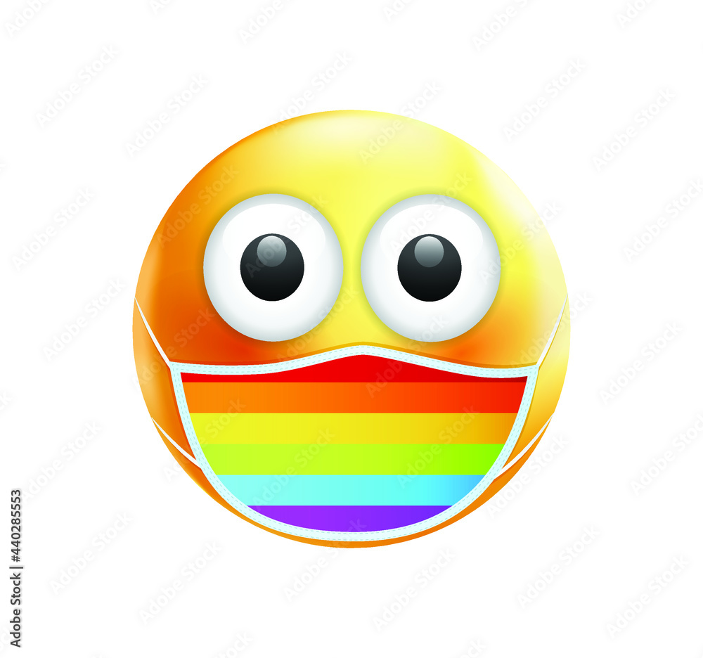 High quality emoticon on white background. Pride emoji. Mask emoticon. Rainbow emoticon. High quality emoticon on white background. Pride emoji. Mask emoticon. Rainbow emoticon.