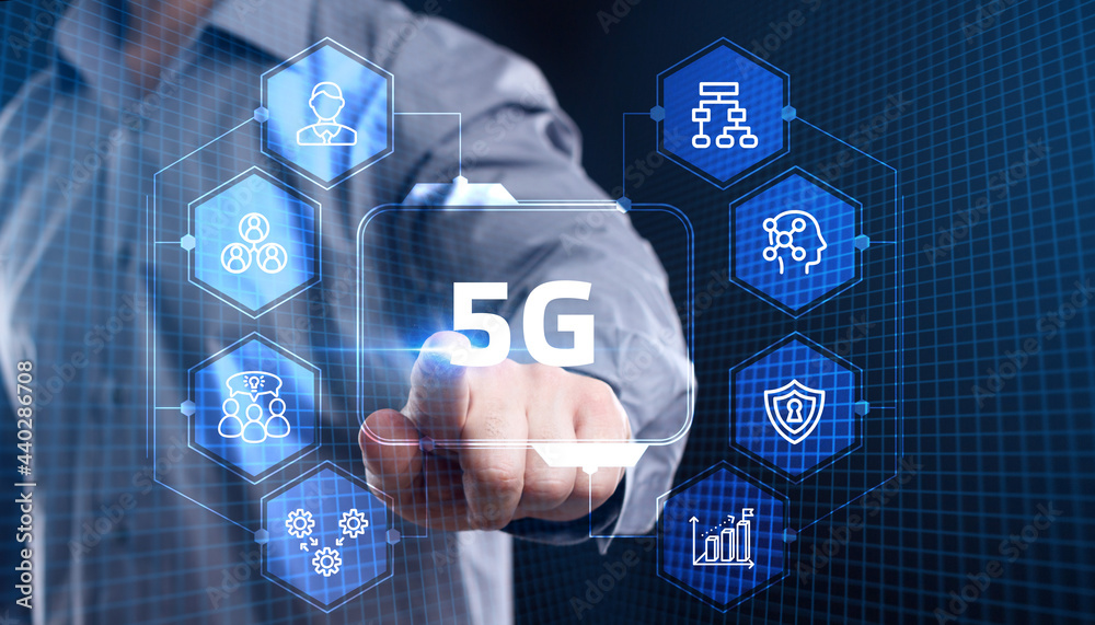 Fototapeta premium The concept of 5G network, high-speed mobile Internet, new generation networks. Business, modern technology, internet and networking concept