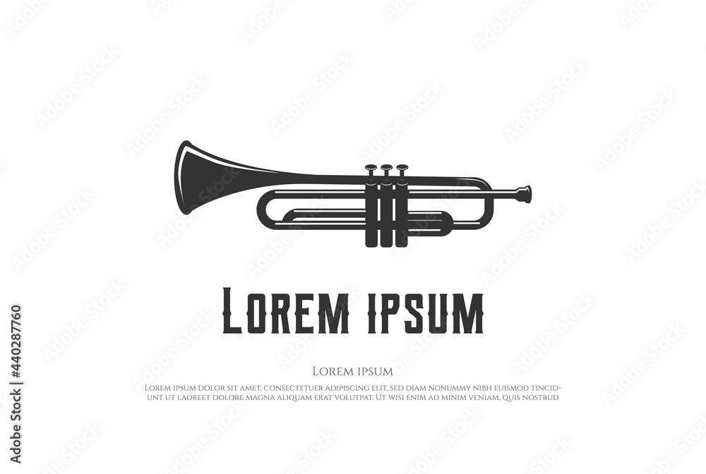 Naklejka premium Vintage Rustic Retro Trumpet for Jazz Music Concert Show Logo Design Vector