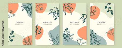 Abstract floral leaves art background vector. Gingko and botanical line art wallpaper. Luxury cover design with text, blog texture and brush style. floral art for wall decoration background prints.