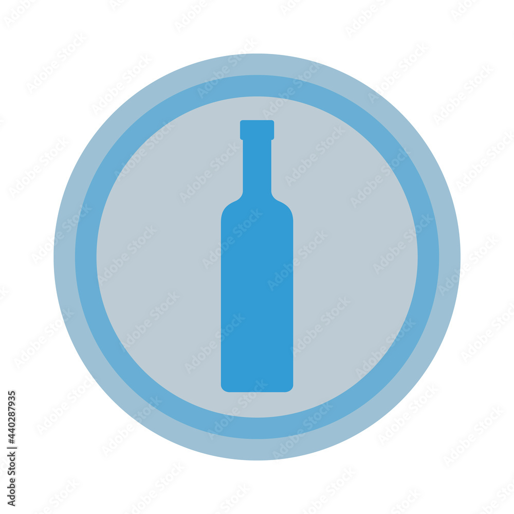 Bottle of vodka. Background is circle. Isolated color object design beverage. Graphic illustration in flat style. Simple icon for restaurant, pub, party Bottle of vodka. Background is circle. Isolated color object design beverage. Graphic illustration in flat style. Simple icon for restaurant, pub, party
