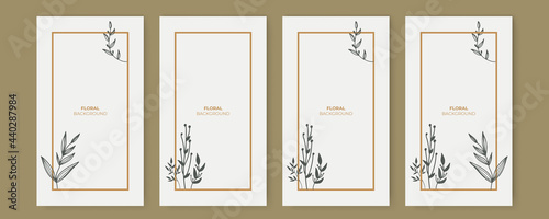 Set of four invitation or greeting card design decorated with flowers. Set of floral universal artistic templates. Good for greeting cards, invitations, flyers and other graphic design.