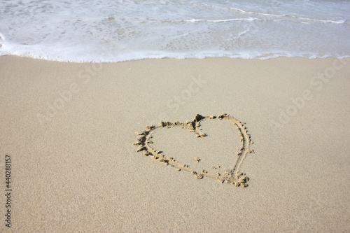 a heart is drawn on the sand of the beach