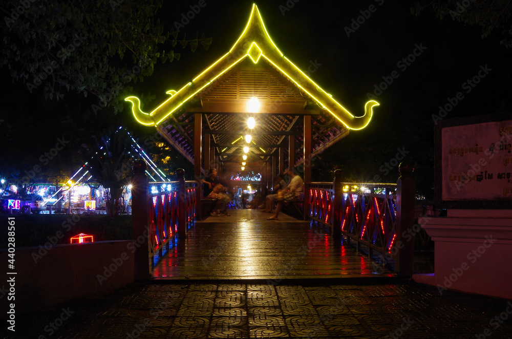 Obraz premium Illuminated Bridge, Siem reap in Cambodia