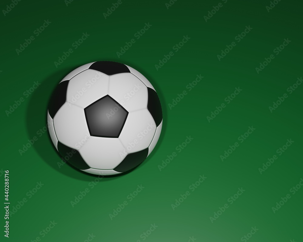 close up of 3d rendering black and white strip football or soccer ball over green background. 3d illustrations close up of 3d rendering black and white strip football or soccer ball over green background. 3d illustrations