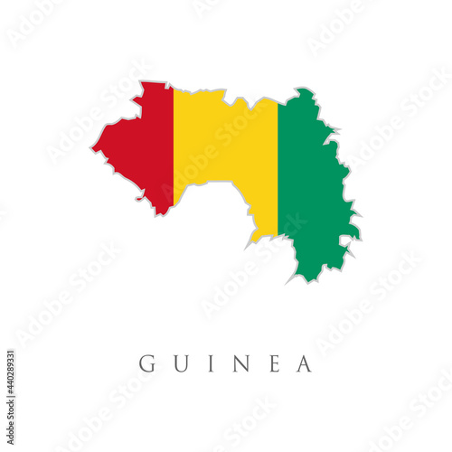 Modern Map - Guinea flag colored GN. Guinea detailed map with flag of country. Painted in colors in the national flag. Map of Guinea with an official flag. Illustration on white background