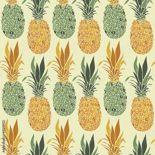 Vector seamless pattern with pineapples. Exotic fruit design.