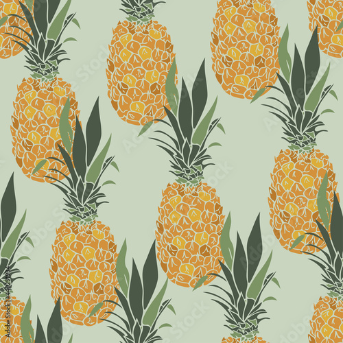 Vector seamless pattern with pineapples. Ananas design on neutral background.