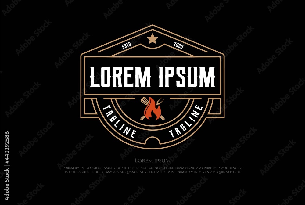 Fototapeta premium Vintage Retro BBQ Grill Barbecue or Steak House Logo Design