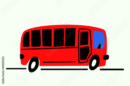 Cute red bus isolated on white background. A hand-drawn doodle-style bus. Children's vector illustration for poster, T-shirt, postcard, book