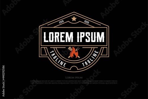 Vintage Retro BBQ Grill Barbecue or Steak House Logo Design