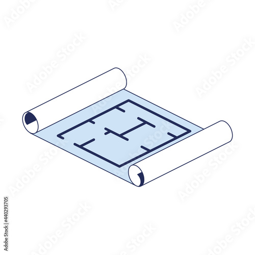 Blueprint layout scroll. Vector 3d line isometric, color web icons, new flat style. Creative design idea and elements for infographics.