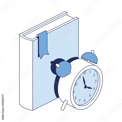 Book time clock. Vector 3d line isometric, color web icons, new flat style. Creative design idea and elements for infographics.