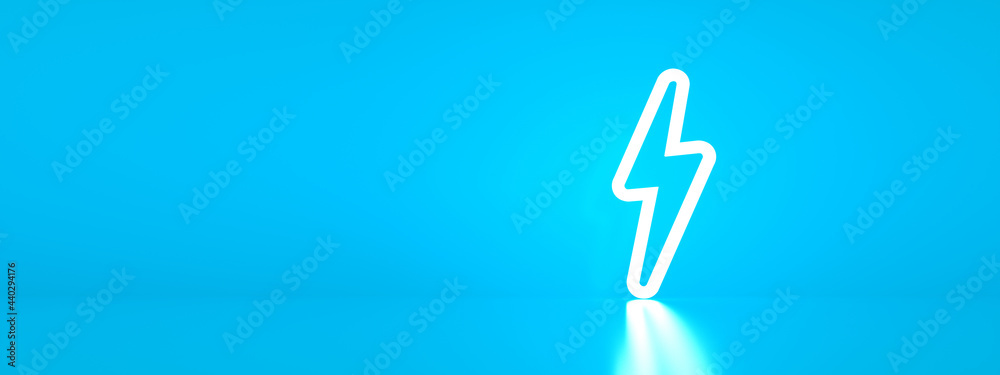 3d render of electric power symbol over blue background, panoramic image
