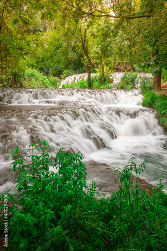 Beautiful picture of Piedra river in  Monasterio de Piedra   Stone Monastery  natural park. Green idyllic forest.