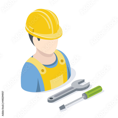 Working master, tools wrench screwdriver. Vector 3d symbol, isometric, color web icons, new flat style. Creative design idea, concept for infographics.