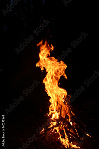 Beautiful flame of a big bonfire.