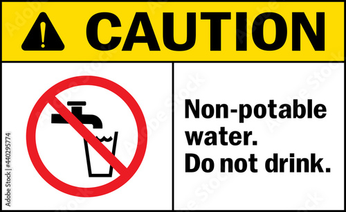 Non-potable water. Do not drink caution sign. Chemical signs and symbols.