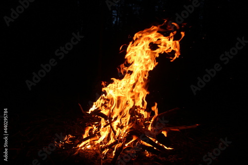 A beautiful flame of fire from a large bonfire.