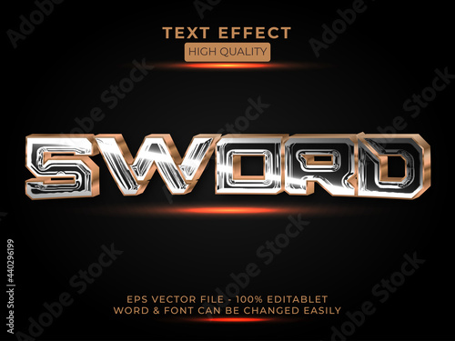 3D Sword text effect style - Editable text effect metal theme. Silver and bronze gradient.