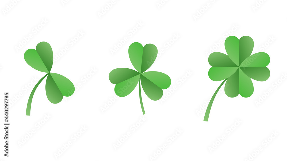 Green clover has two leaves, three leaves and four leaves.symbols vector ,isolated on white background, Vector illustration EPS 10 Green clover has two leaves, three leaves and four leaves.symbols vector ,isolated on white background, Vector illustration EPS 10