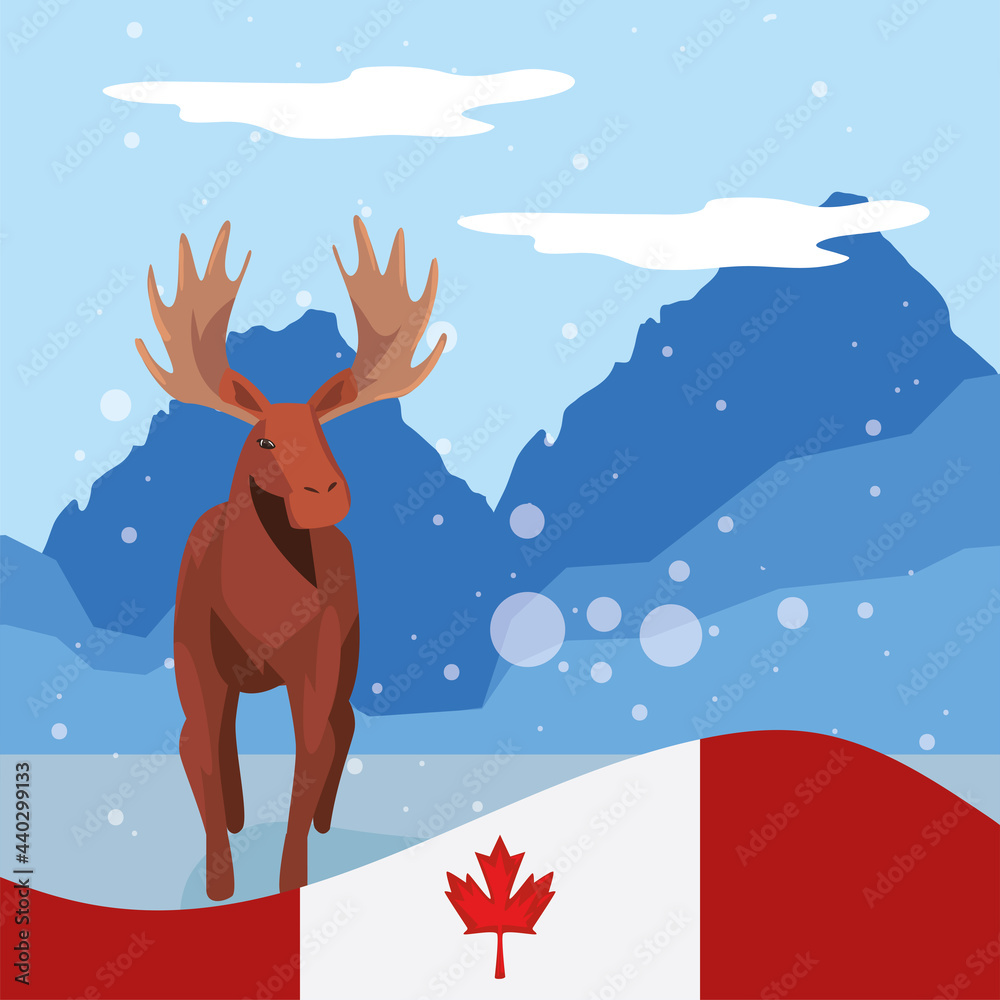 Canada day flag and deer