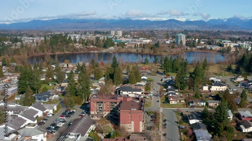 A Stunning Aerial Shot of Mill Lake Park in Central Abbotsford BC Canada on a Sunny Day photo