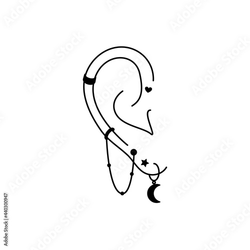 Female trendy illustrations - ear with earrings