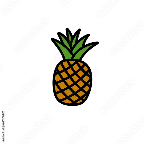 pineapple doodle icon, vector color line illustration
