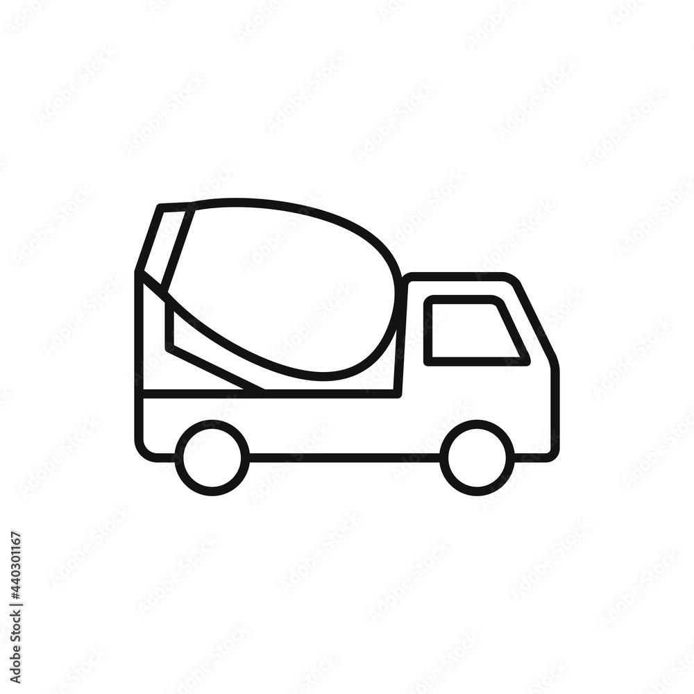 Fototapeta premium Concrete mixer, cement truck icon vector linear style