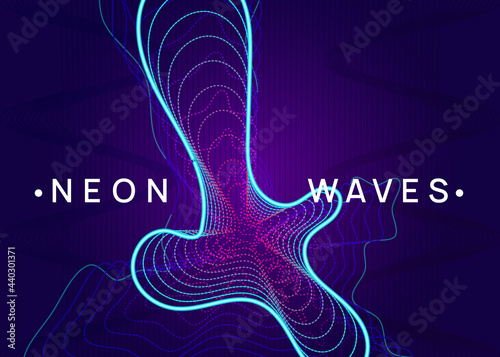 Neon edm flyer. Electro trance music. Techno dj party. Electronic sound event. Club dance poster.