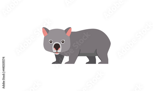 Australian native animal Wombat (Vombatus ursinus) side angle view, flat style vector illustration isolated on white background