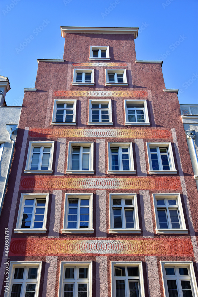 Traditional exterior building architecture in Gdansk, Poland