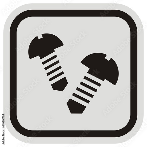two bolts, black vector icon at gray and black frame, isolated object