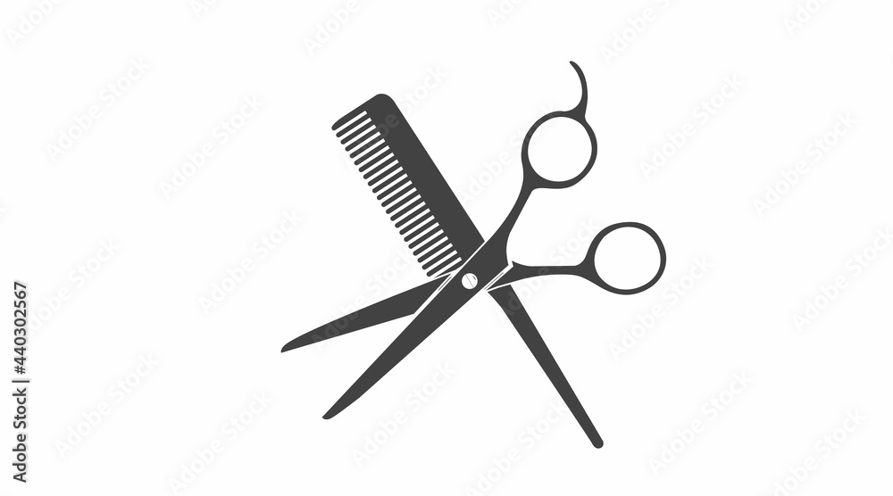 Comb and Scissors icon. Vector isolated illustration of a comb and a hairdresser scissors. - obrazy, fototapety, plakaty 