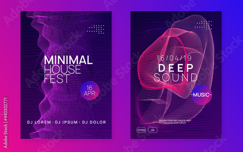 Dj event neon flyer. Techno trance party. Electro dance music. Electronic sound. Club fest poster.