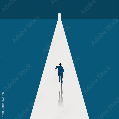 Businessman run on the symbol of dark times ending