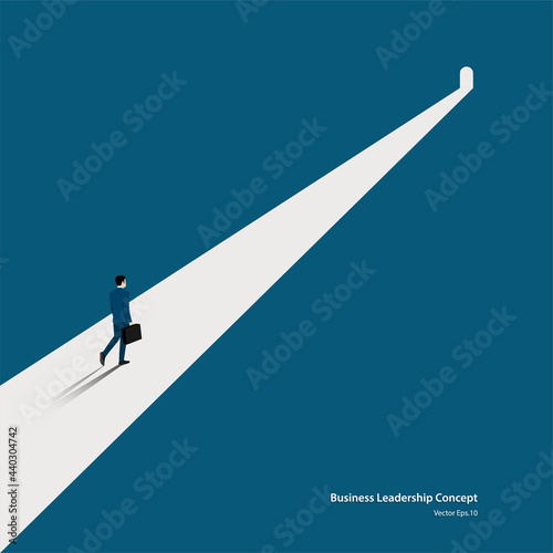 Businessman walking on the symbol of dark times ending