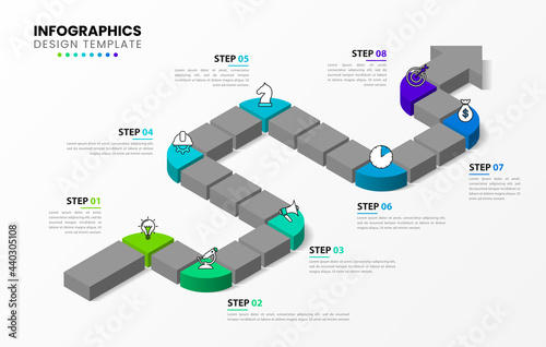 Infographic design template. Timeline concept with 8 steps