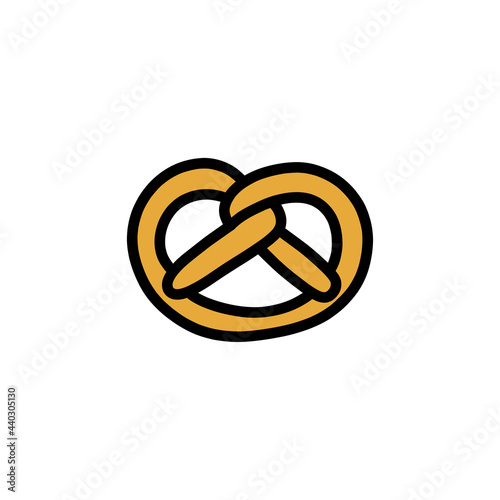 pretzel doodle icon, vector color line illustration