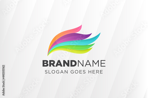 Colorful abstract of tail logo design template isolated in diagonal grey gradient background. 