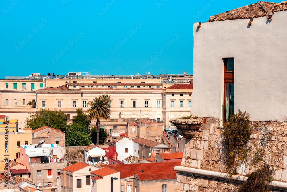 Cagliari, vista del centro storico di Stampace, città capoluogo della Sardegna, in Italia 