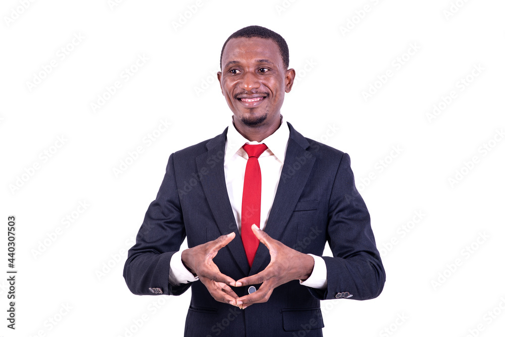 portrait of a businessman showing small amount, smiling. portrait of a businessman showing small amount, smiling.